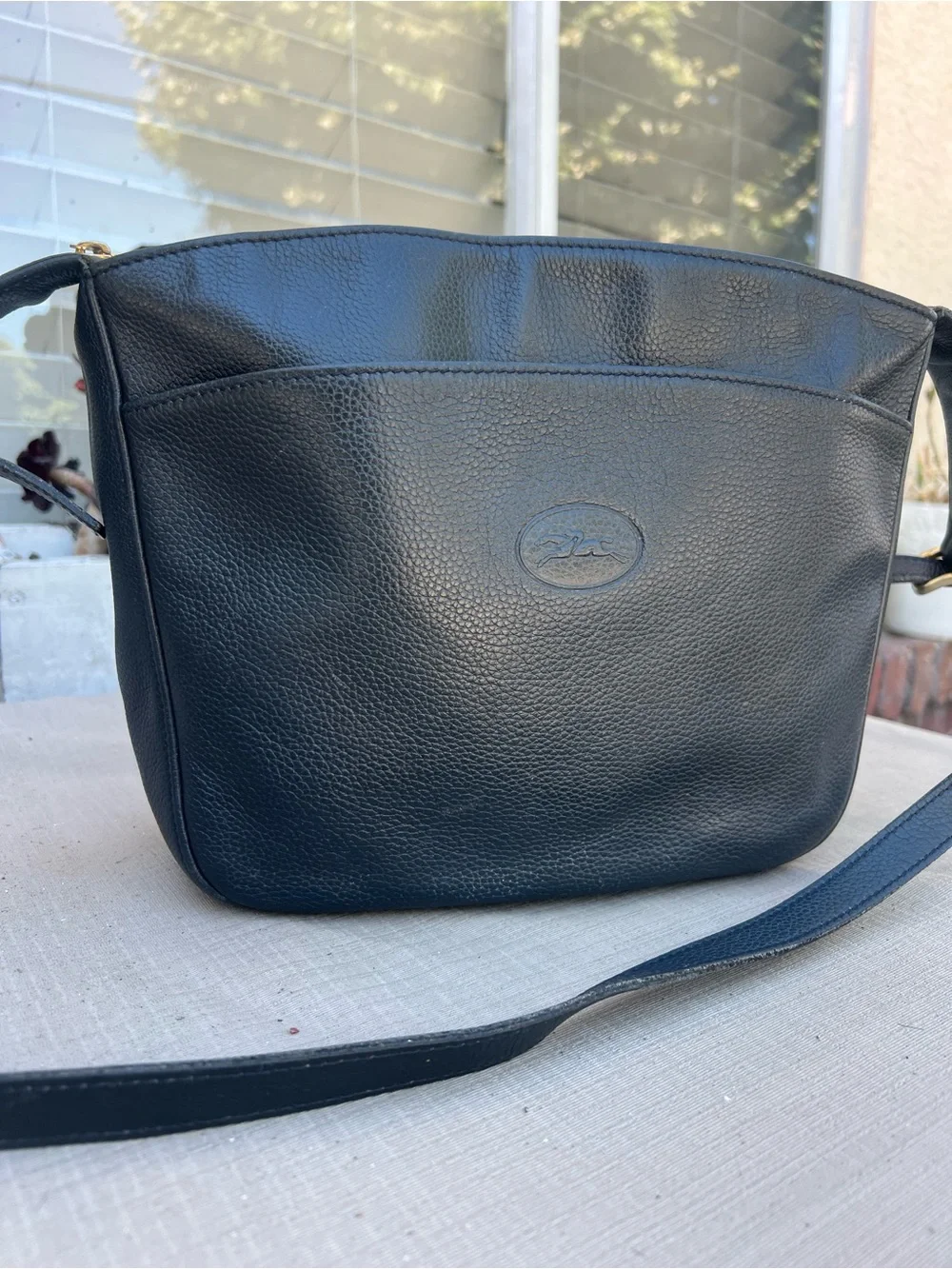 Longchamp Black Pebbled Leather Crossbody Bag